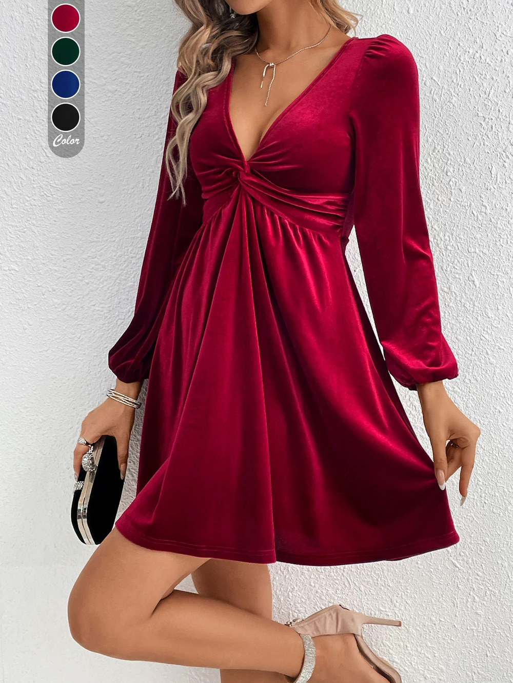 ZARA Sexy Velvet V-Neck Waist Tie Long Sleeve Party Dress Fall Winter